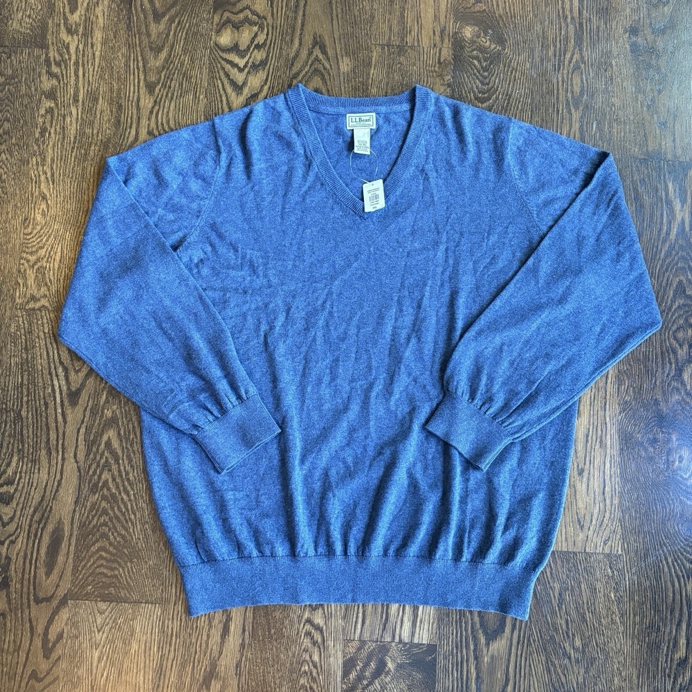 Vtg LL Bean Cashmere Cotton V-Neck Sweater Mens XXL Indigo Blue Pullover NWT